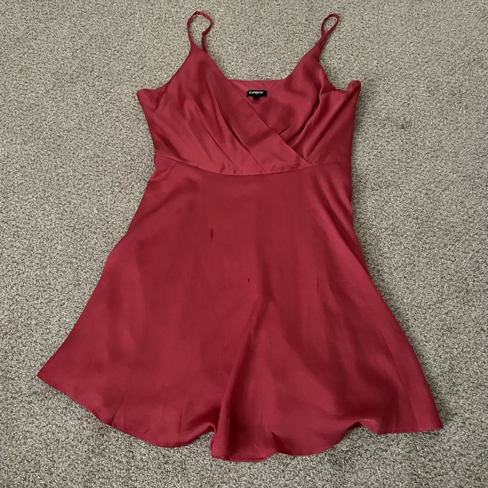 Dark pink satin spaghetti strap dress